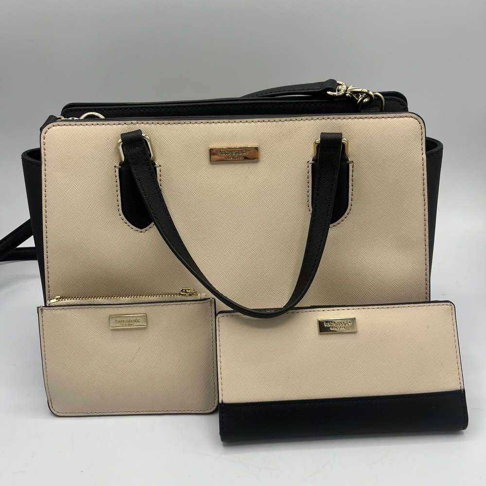 Kate Spade Two-Toned Purse (Black & Beige) with Wallet and Coin Purse
